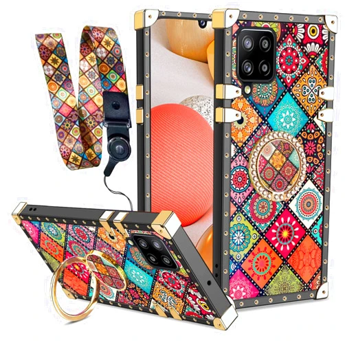 nancheng Phone Case for Samsung Galaxy A42 5G Cute Girls Women Square Cover with Ring Stand Retro Flower pattern Metal Reinforced Corners Shockproof Protective Case for Galaxy A42 5G - Mandala