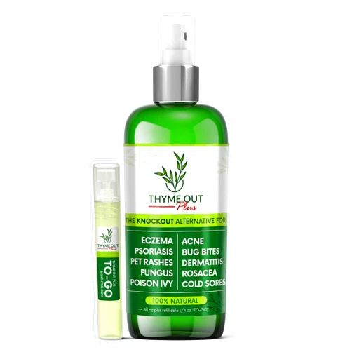 Thyme Out Plus Eczema Treatment, Psoriasis Treatment Treats Acne, Dermatitis, Rosacea, Cold Sores, Pet Rashes, Bug Bites, Poison Ivy, Anti Itch Spray for Itchy Skin Relief for Kids, Adult & Baby