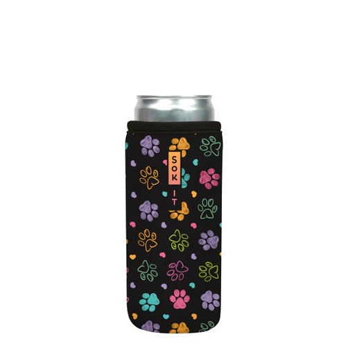 Sok It Can Sok Sleeve for Beer & Soda Insulated Neoprene Cover (Furry Footprints, 12oz Slim Can Sleeve)