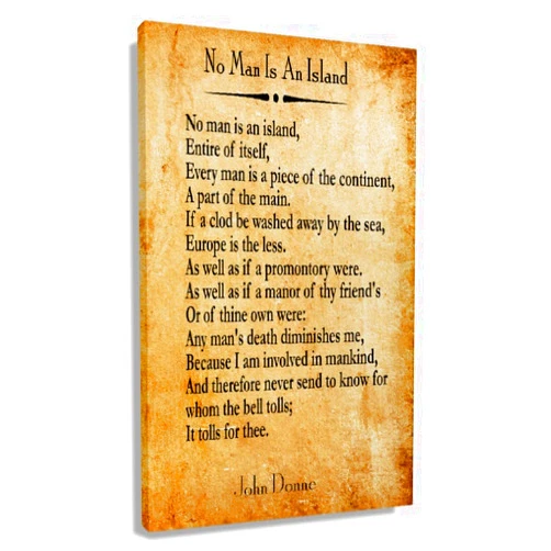 CZWTXWD No Man Is An Island Poem Poster John Donne Quotes Wall Art Poetry Posters for Kitchen Rectangle Pictures for Living Room Canva Painting on Canvas Modern Prints Wall Bedroom Decorative Artwork (08x12inch(20x30cm),Canvas)