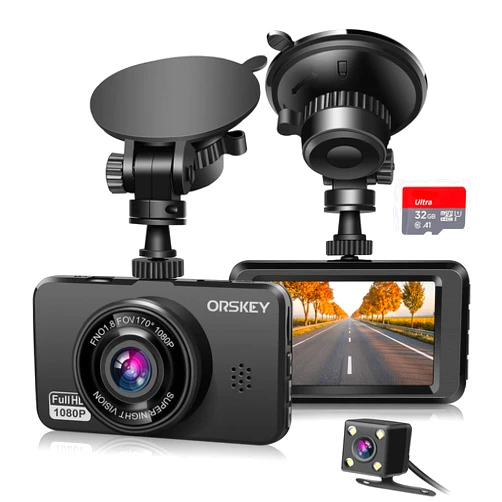 ORSKEY Dash Cam for Cars Front and Rear 1080P Full HD In Car Camera Dual Lens Dashcam Wide Angle Sony Sensor with Loop Recording and G-sensor