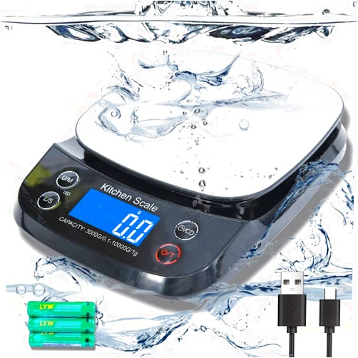 YYAH&MMIH Waterproof Food Kitchen Scale 22lb Digital Scale Weight Grams and Oz, Washable, USB Rechargeable, 304 Stainless Steel, 0.1oz/0.5g Precise Graduation, 5 Units for Baking and Cooking
