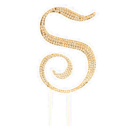 Simply Elegant Crafts and Party Sparkly Rhinestones Gold Cake Topper - Monogram Letter Decoration for Wedding, Birthday, Gender Reveal & Anniversary Cakes – 4'' Tall (S)