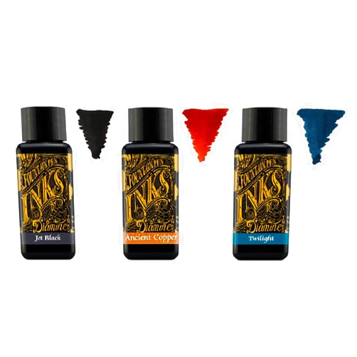 Diamine - 30ml Fountain Pen Ink - 3 Pack - Jetblack & Twilight & Ancient Copper
