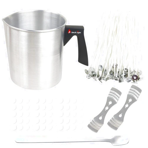EricX Light Candle Making Kit, 60pcs Candle Wicks, 60pcs Candle Wicks Sticker, 1pc Candle Wax Pouring Pot, 2pcs 3-Hole Wicks Centering Devices, 1pc Mixing Spoon, DIY Candles Craft Tools