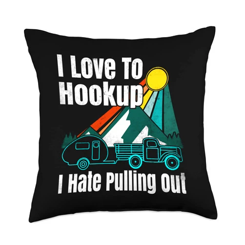 Retro Camper Travel Trailer Camping Camping Hookup I Hate Pulling Out Vintage Camper and Truck Throw Pillow