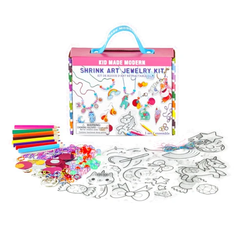 Kid Made Modern - Jewelry Making Kit - Shrink Art Charms - 180 Pieces Set - DIY Kids Crafts - Bulk Craft Set - Create Your Own Art - Includes Art & Jewelry Charm Supplies - Ages 6+