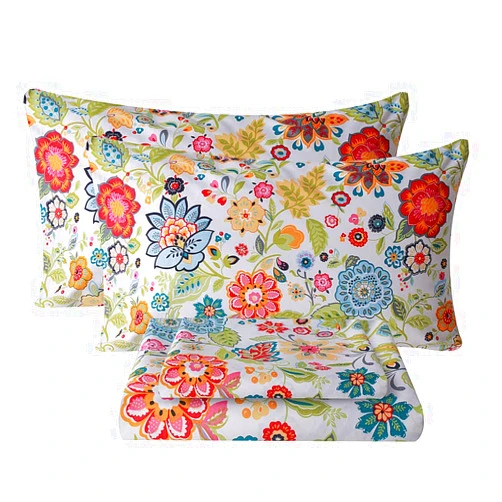Bedlifes Queen Sheet Set Ultra Soft, Breathable, Silky Flower Deep Pocket 100% Microfiber Bedding, 4 Piece Queen Size with Floral Spring Design