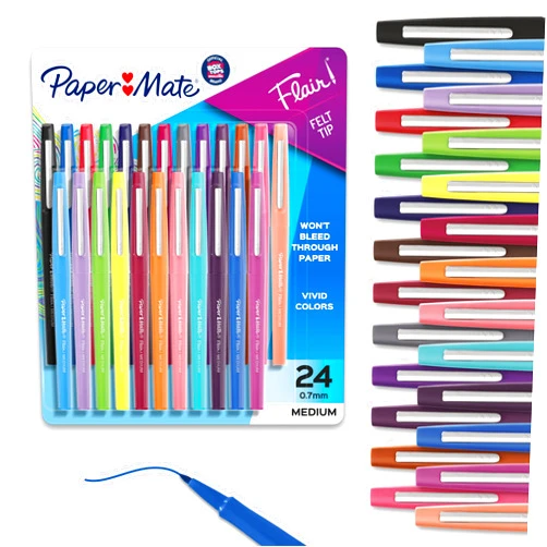 Paper Mate Felt Tip Pens, Flair Marker Pens, Medium Point, Assorted, 24 Count
