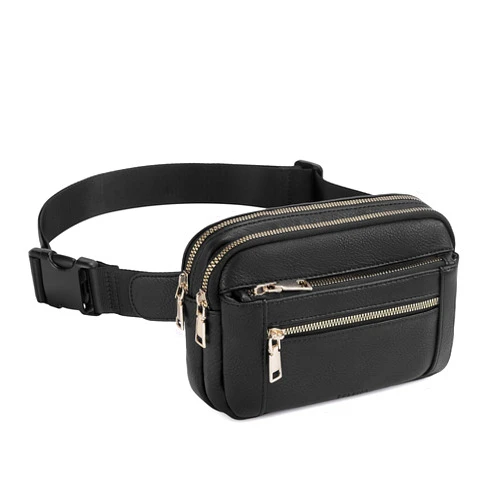 Telena Fanny Packs for Women Cross Body Bag Leather Belt Bag Fashionable Waist Bag with Adjustable Strap Black