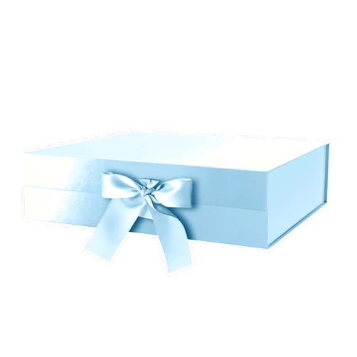 GREEN BEAN Large Gift Box with Lid for Present 13x9.7x3.4 Inches, Baby Blue Magnetic Gift Box with Ribbon, Bridesmaid Proposal Box, Luxury Gift Box(Glossy Baby Blue)