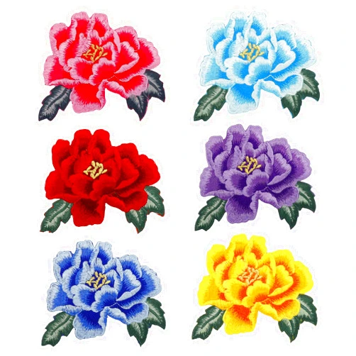 Worukio 6 Pcs Peony Flower Embroidered Iron On/Sew On Patches Floral Repair Decorative Patch Applique Beautiful Sewing Patches for Hats, Clothing, T-Shirt, Backpacks, Jackets, DIY Crafts Making
