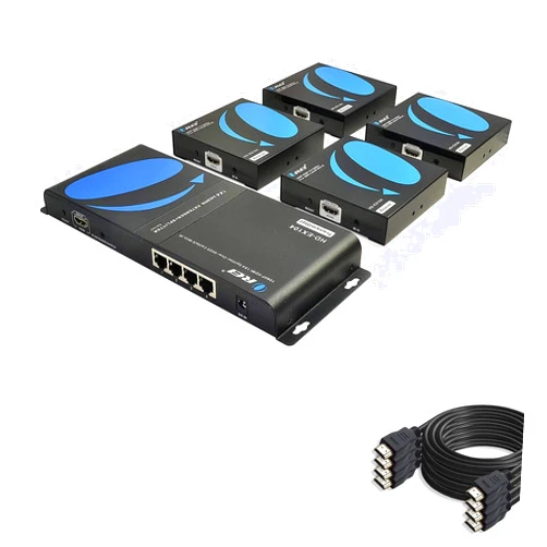 OREI Full HD HDMI Extender Splitter Over Single Cat6/7 with 4-Pack 6ft HDMI Cable by OREI - with IR Remote, EDID Management up to 400 Ft
