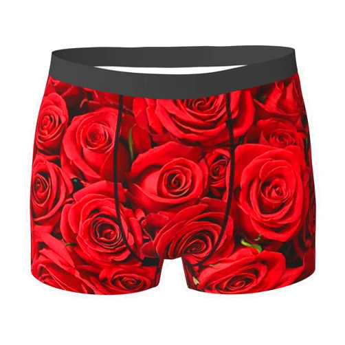 NBRIEU Red Rose Print Men'S Boxer Briefs,Soft And Breathable Underwear With Elastic Waistband