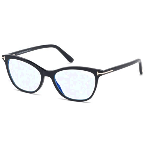 Tom Ford Eyeglasses Tom Ford FT 5636 -B 001 Shiny Black, Rose Gold/Blue Block Lenses