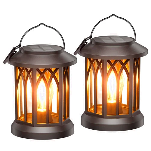 WdtPro Solar Lanterns Outdoor Waterproof, Upgraded Bright Hanging Solar Lights for Outside,Solar Powered Lanterns Lighting LED for Garden Patio Yard Decorative 2 Pack (Warm Light)