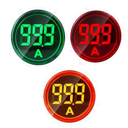 Szliyands 3pcs Digital Display AC Current Indicator, 22mm Round Head LED Current Tester 0~100A Ammeter Monitor Green red Yellow