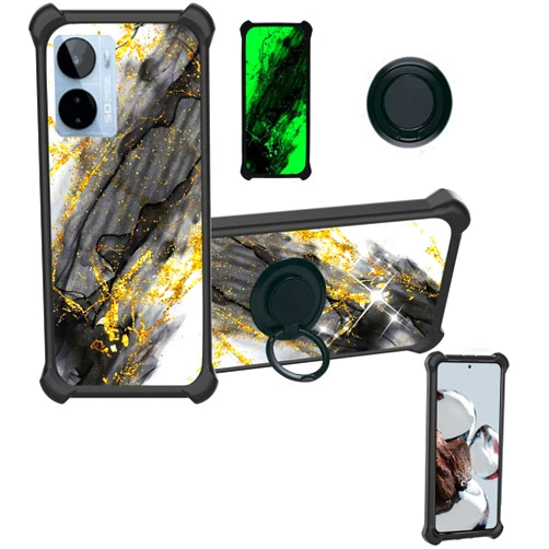 Aroepurt BLU G93 Case Compatible with BLU G93 Phone Case Cover [Hard PC + Soft Silicone][Ring Support] [Gold Glitter+Luminous] JSH-HDL