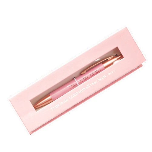 Christian Art Gifts Women's Retractable Ballpoint Scripture Pen in Case: Trust in the Lord - Proverbs 3:5 Inspirational Bible Verse with Pocket Clip, Black Ink & Matching Floral Box, Pink & Rose Gold