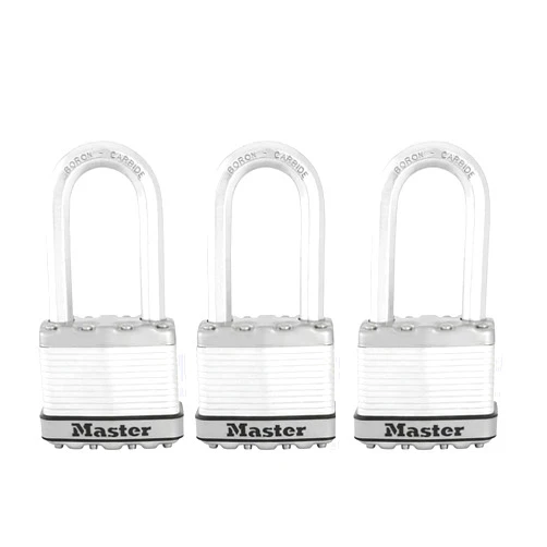 Master Lock M1XTRILH Magnum Heavy Duty Padlock with Key, 3 Pack Keyed-Alike,Silver