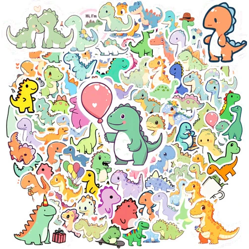 Sneeu 100pcs Dinosaur Stickers Cute Animal Stickers Laptop Stickers Vinyl Waterproof Small Stickers for Water Bottle Notebook Skateboard,Phone,Guitar,Cars,Bumper,Scrapbook1.6 * 1.1in