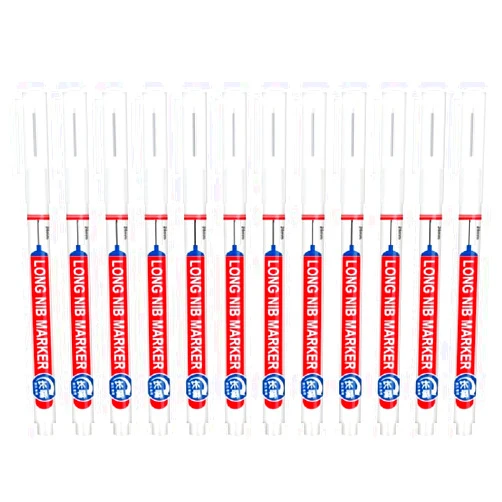 Ciwanning 12 Pcs 20mm Long-Nib Deep Reach Markers, Oil-Based Carpenter Pens for Furniture, Waterproof, Black/Blue/Red/White