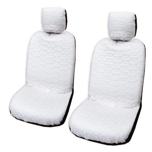 Winnie Fashion 2 Hawaiian Car Seat Covers w/ 2 Headrest Covers - Solid Black and White (Standard No Customization, White)