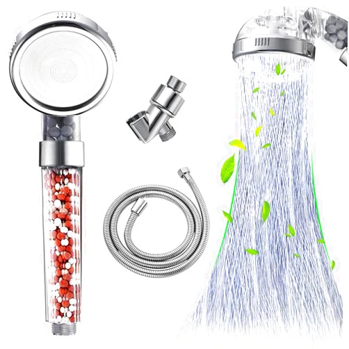 AmasSmile® High Pressure Shower Head with 59” Hose and Bracket, Ionic Filter Filtration Vortex Turbo Water Saving 3 Mode Function Spray Turbocharged Hydro Jet Handheld Showerheads for Dry Skin & Hair