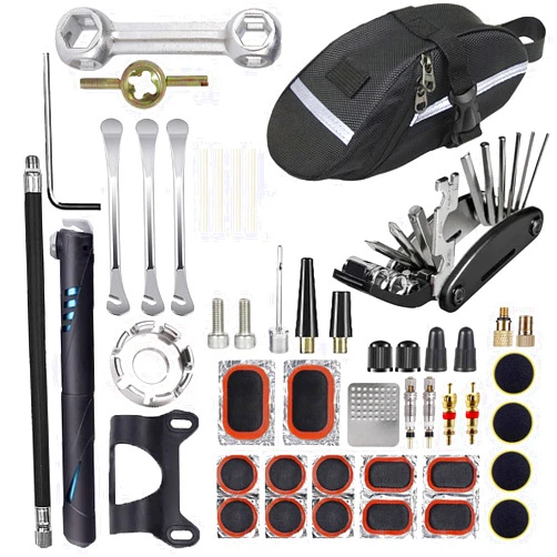 EDIONS Bike Repair Tool Kit, Portable Bike Patches Fixes Tool Kit with Multitool Hex Key Wrench, Mini Bike Pump, Bike Tire Lever, Bike Tube Patch for Road Mountain Bikes