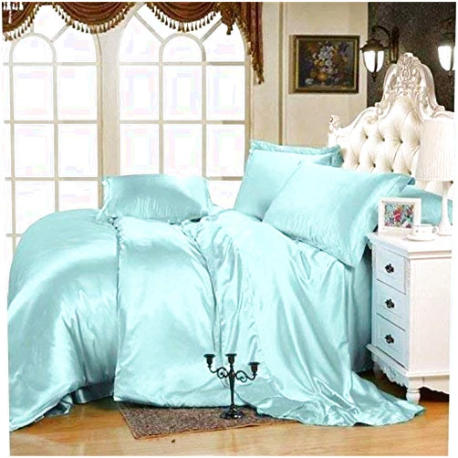 Divine Bedding 5Pc Silk Satin Comforter Set 1-Piece Quilted Box Stitching Comforter with 4 Pillow Case 300 GSM Microfiber Fill (California Queen 98''x98'', Aqua Blue)
