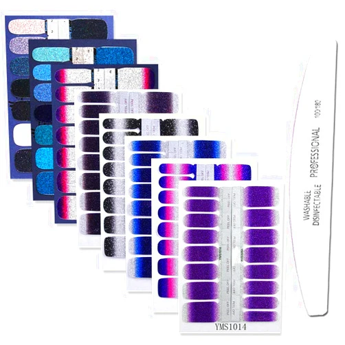 WOKOTO 8 Sheets Gradient Adhesive Nail Art Polish Stickers Kit With 1Pc Nail File Solid Color Nail Wraps Decals Manicure Decoration For Women