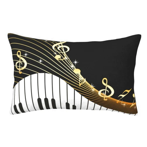 LBHH Pillowcase for Hair and Skin Piano Keys Black and Gold Music Super Soft Travel Pillow Case with Hidden Zipper Closure for Bed Cushion Cover for Sofa Bed Car Chair (14x20 in),Gifts for Women Men
