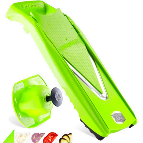 Börner Mandoline Slicer V5 (Basic Set) • Vegetable V-Slicer for Slices in 4 Thickness Settings • Stainless Steel V-Blade • Adjustable Kitchen Slicer for Vegetables & Fruits • Color: Green