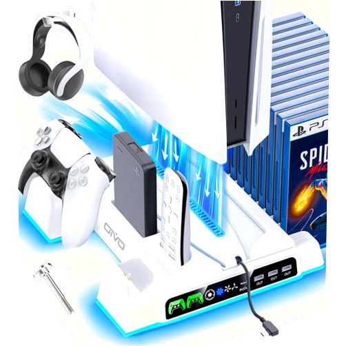 OIVO PS5/Slim/Pro Stand and Cooling Station with LED Controller Charging Station for PlayStation 5 Console, Controller Charger, Cooling Stand, PS5/Slim/Pro Accessories Kit with 3 Level Cooler Fan