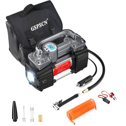 GSPSCN 6X Faster Inflation Portable Digital Car Tire Inflator with Gauge 150Psi Auto Shut-Off, Heavy Duty Double Cylinders 12V Air Compressor Pump with LED Light for Auto,Truck,Car,Bicycles,RV,SUV