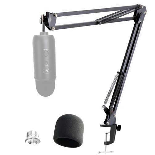 YOUSHARES Blue Yeti Microphone Stand with Foam Cover - Suspension Boom Scissor Arm Stand and Mic Windscreen Pop Filter Compatible with Blue Yeti Microphone by YOUSHARES