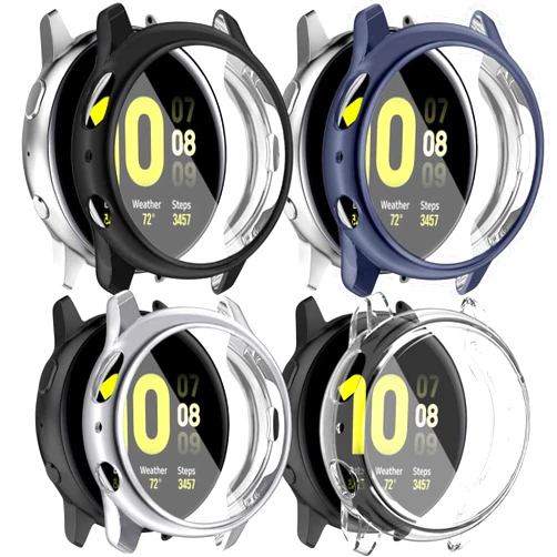 Amzpas [4 Pack] Compatible with Samsung Galaxy Watch Active 2 Screen Protector Case 40mm, Soft TPU Full Around Cover for Samsung Galaxy Active 2 Smartwatch (Black, Silver, Gray, Clear, 40mm)