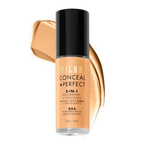 Milani Conceal + Perfect 2-in-1 Foundation + Concealer - Natural Beige (1 Fl. Oz.) Cruelty-Free Liquid Foundation - Cover Under-Eye Circles, Blemishes & Skin Discoloration for a Flawless Complexion