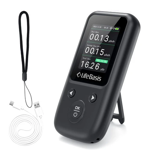 LifeBasis Geiger Counter Nuclear Radiation Detector, Radiation Dosimeter with TFT Display and Smart Alert Portable Handheld Beta Gamma X-ray Radiation Monitor - with Lanyard and Bracket
