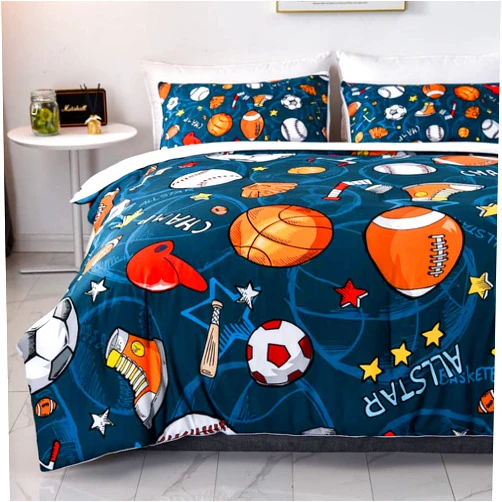 SHINICHISTAR Queen Size Sports Bedding Comforter Set for Teens Basketball Baseball Football Soccer Printed Quilt Set for Boys Children Kids Bedroom Print Comfy Quilt Set Decorative for Sports Fans