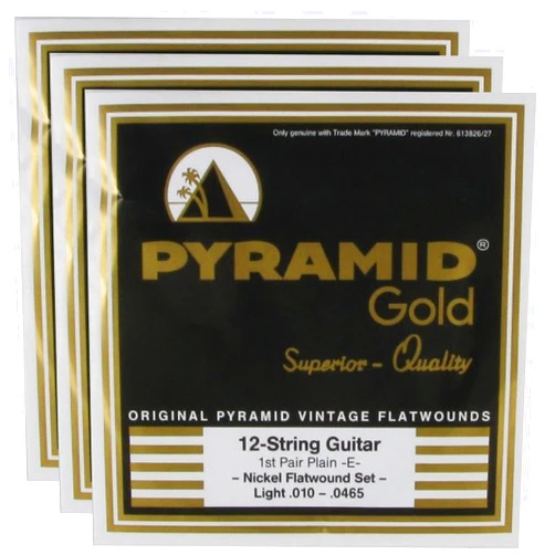 Pyramid Strings Pyramid Gold Electric Flatwound 12-String Light 10-46.5 (3 Pack Bundle)