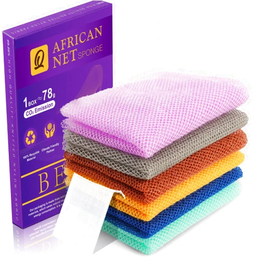 UJFQBH 6 Pieces African Net Sponge Long Bath Sponge Exfoliating Shower Body Scrubber for Daily Use, Terrific for Smoother Skin - Back Scrubber for a Refreshing Experience (Brown - Gray)