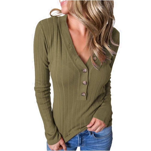MEROKEETY Women's 2024 Long Sleeve V Neck Ribbed Button Knit Sweater Solid Color Tops