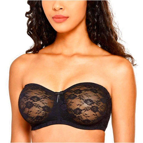 DOBREVA Women's No Padding Strapless Lace Bra Underwire Multiway See-Through