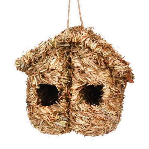 BaronHong Hummingbird House,Hand Woven Bird Nest,Natural Fiber Bird Hut Pocket for Finch Canary Chickadee 2 Openings(Yellow,M)
