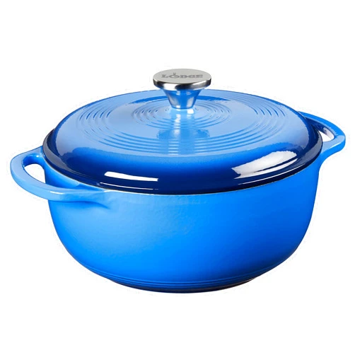 Lodge 4.5 Quart Enameled Cast Iron Dutch Oven with Lid – Dual Handles – Oven Safe up to 500° F or on Stovetop - Use to Marinate, Cook, Bake, Refrigerate and Serve – Caribbean Blue