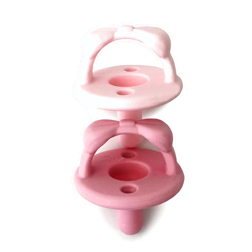 Itzy Ritzy Silicone Pacifiers for Ages 6-18 Months - Itzy Soother Pacifiers Feature Collapsible Handle & Two Air Holes for Added Safety; Set of 2 in Light & Dark Pink