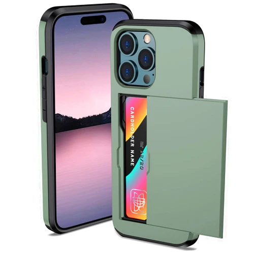 ATRAING Compatible with iPhone 15 Pro Max Wallet Case with Credit Card Holder Hidden Card Slot Slim Shockproof Protective Hard Cover for Women Man, Green