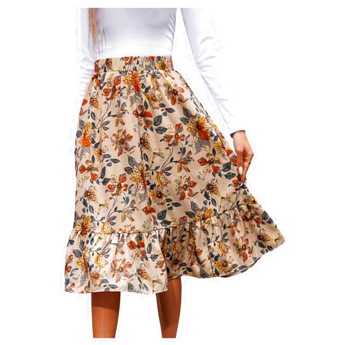 SweatyRocks Women's Floral Print Midi Skirt A Line High Waisted Vacation Vintage Flowy Skirts