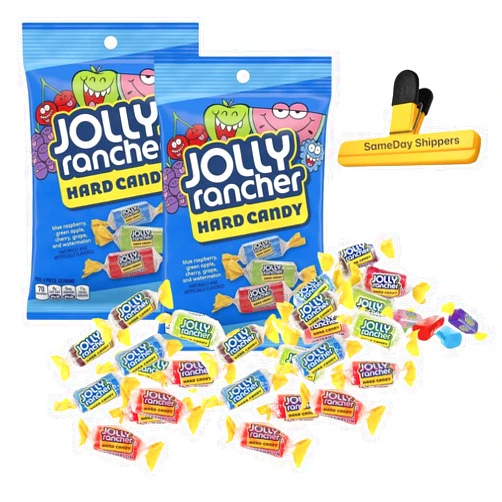 CandyRific CLASSIC ORIGINAL JOLLY RANCHER HARD CANDY (2 PACK -7 OZ Each) | Individually Wrapped Assorted Fruit Flavor - Blue Raspberry, Green Apple, Cherry, Grape, watermelon | Cholesterol-free Fat-free Hard Candy | SameDay Shippers Bag Clip Included